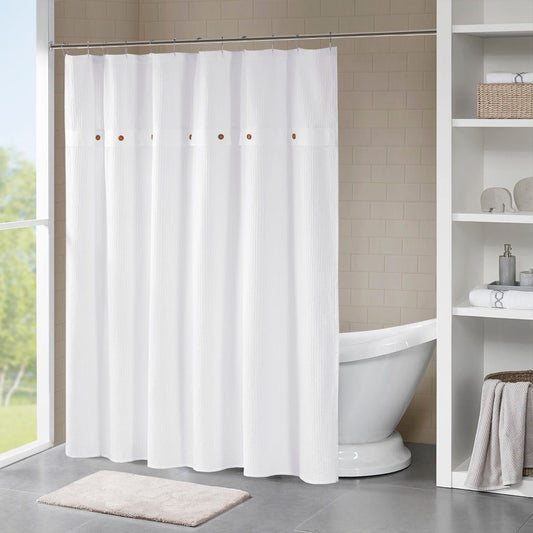 Finley - Waffle Weave Textured Shower Curtain - White