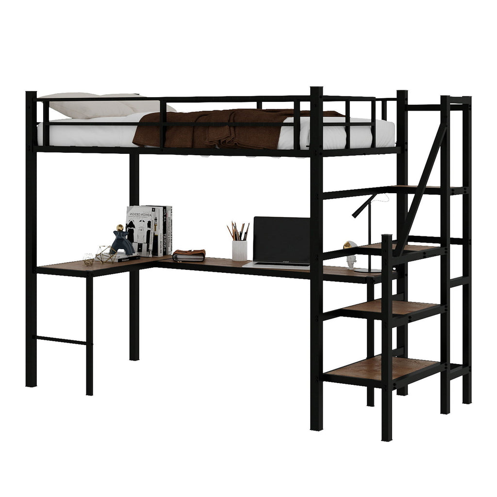 Loft Bed With L-Shaped Desk, Large Storage Space