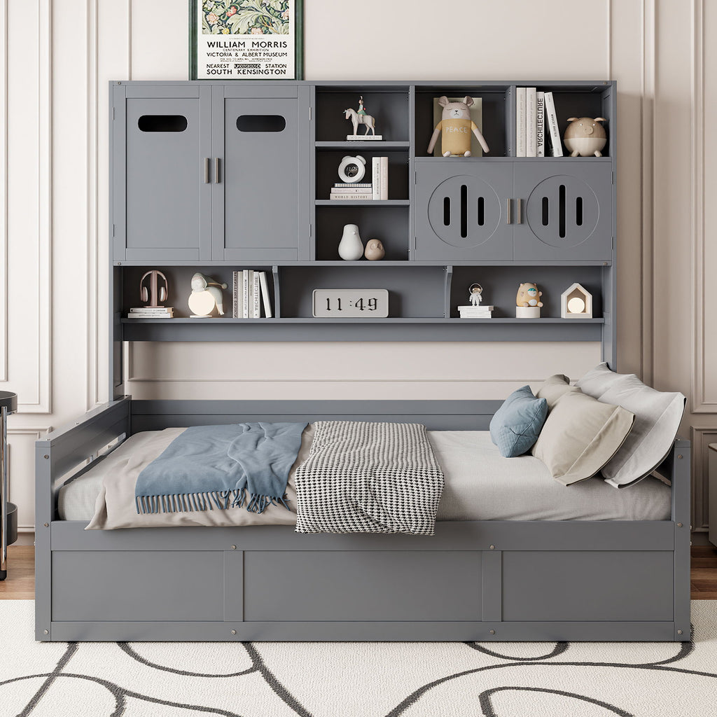 Daybed With All-In-One Cabinet And Shelf