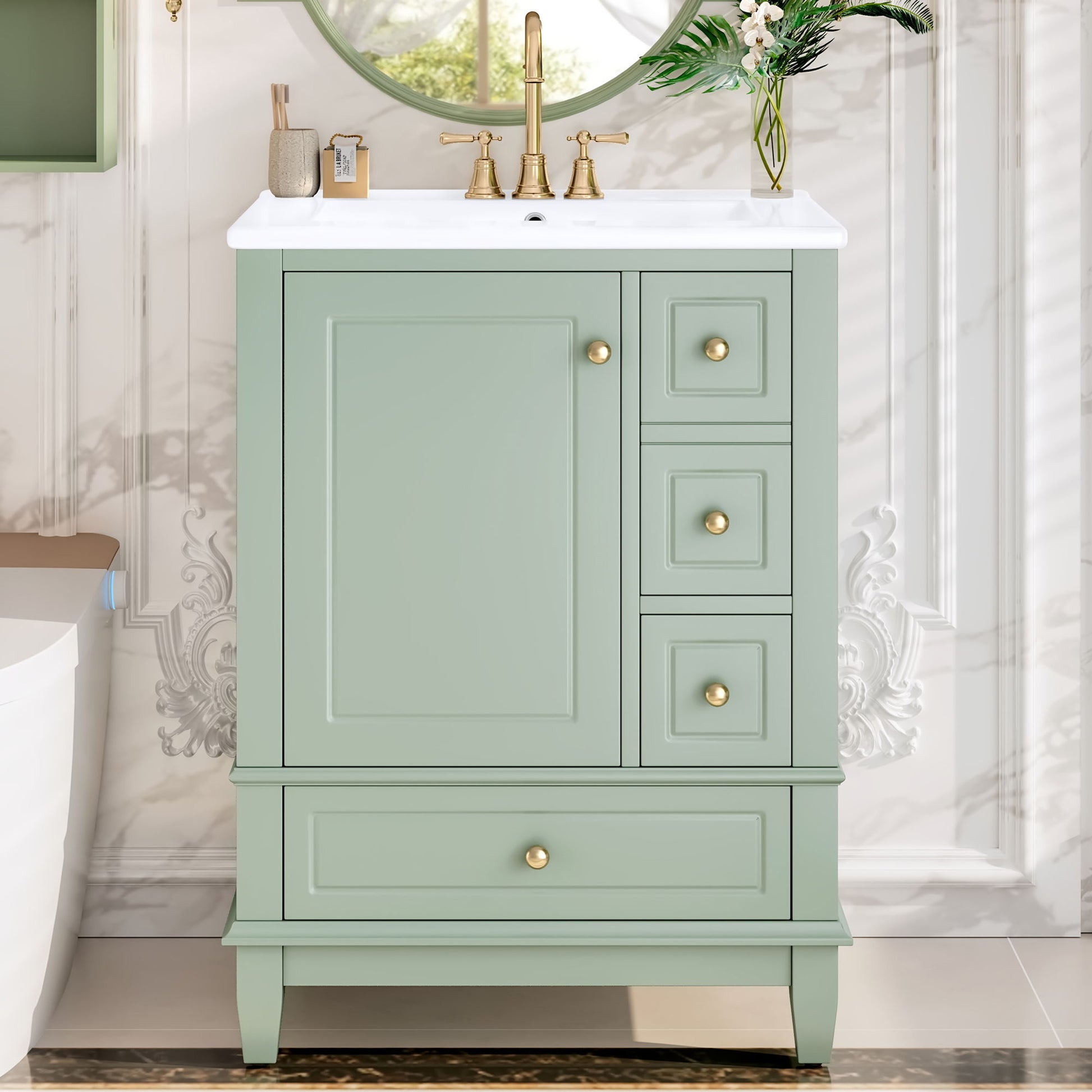 Modern Bathroom Vanity With Sink, Freestanding Cabinet With Drawers And Storage Shelves