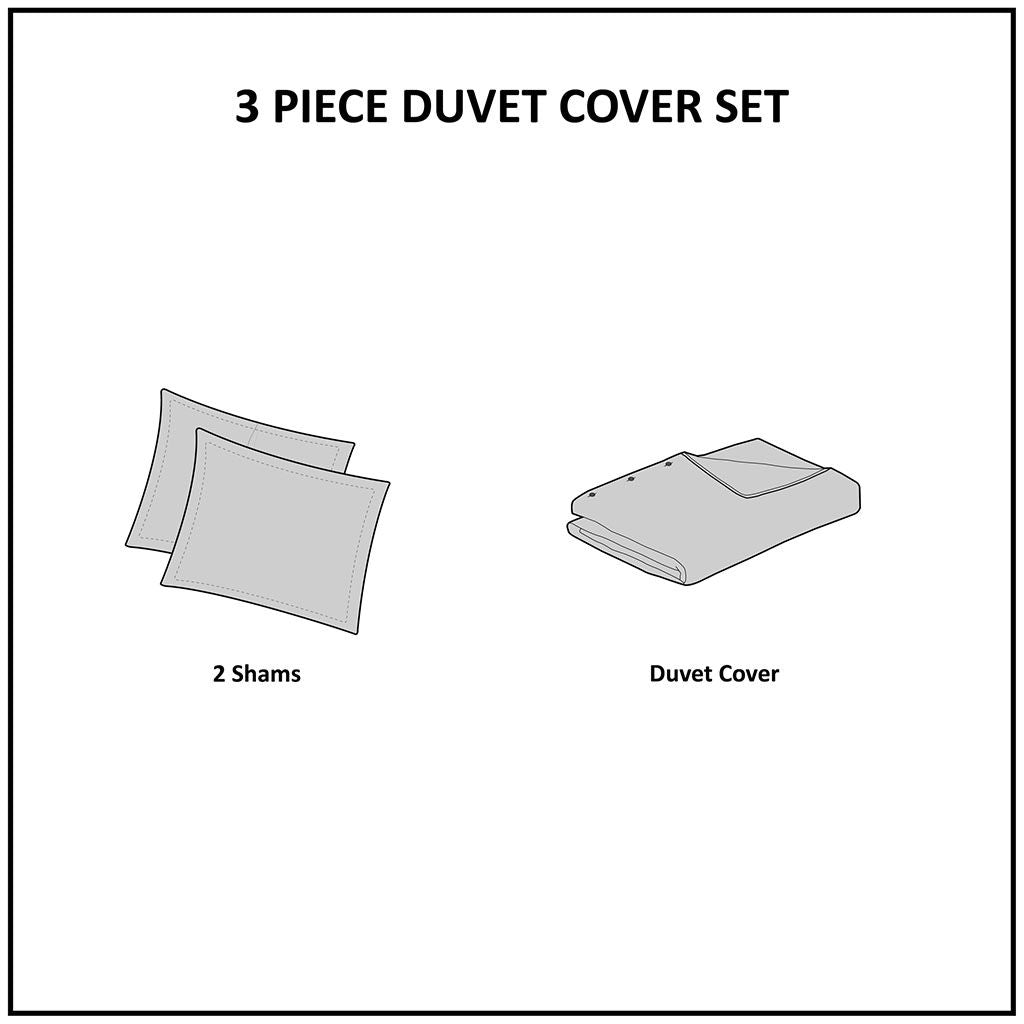 Kara - 3 Piece Jacquard Duvet Cover Set - Gray