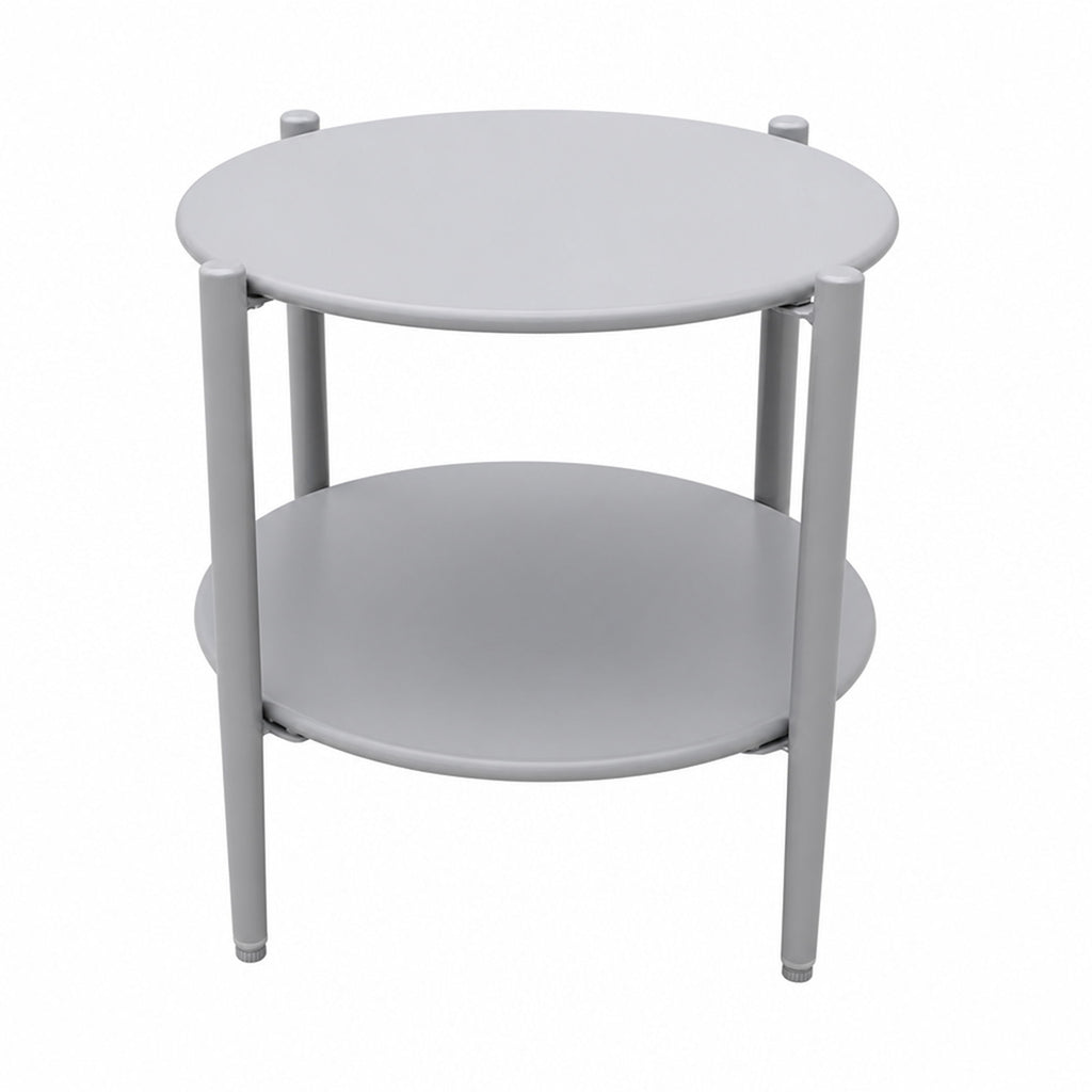 Round Outdoor Coffee Table With Shelf For Garden - Gray