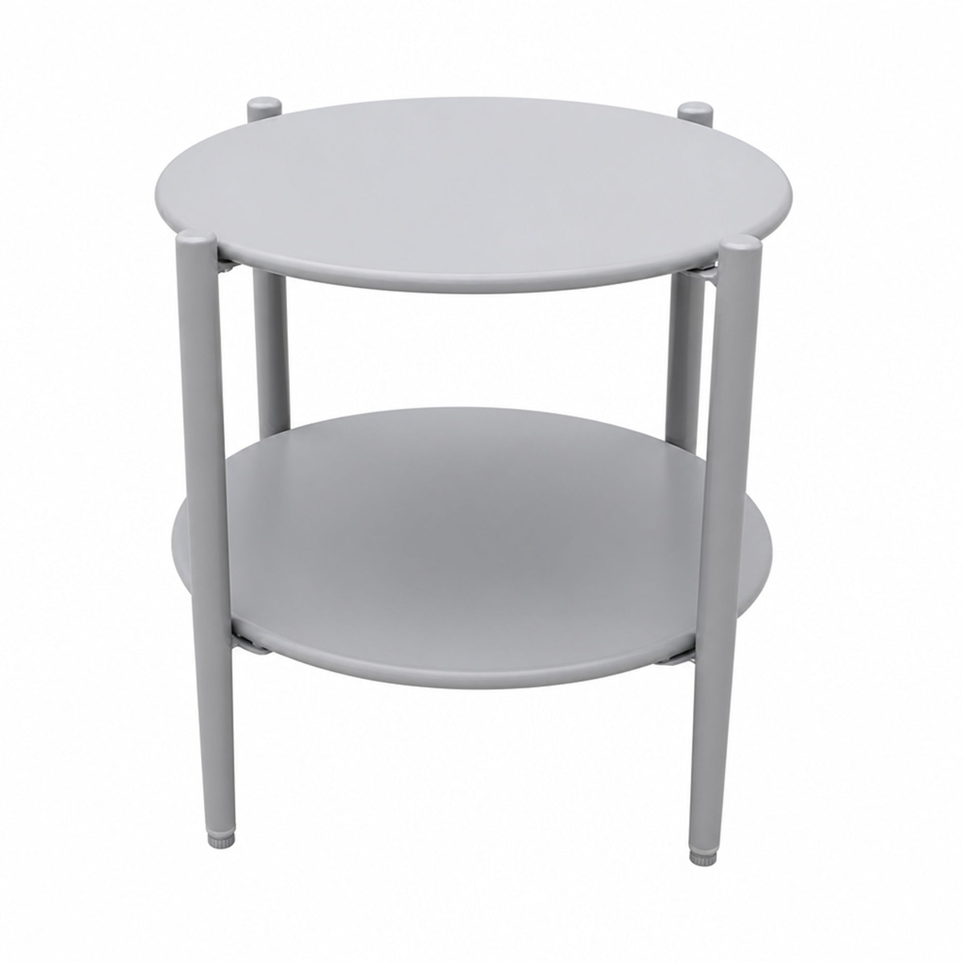 Round Outdoor Coffee Table With Shelf For Garden - Gray