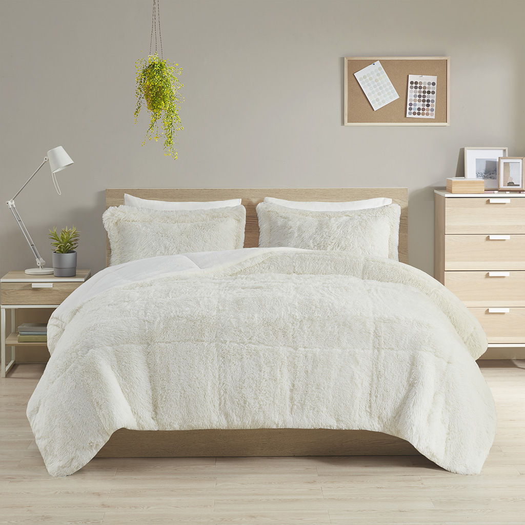 Malea - Shaggy Comforter Mini Set - Ivory