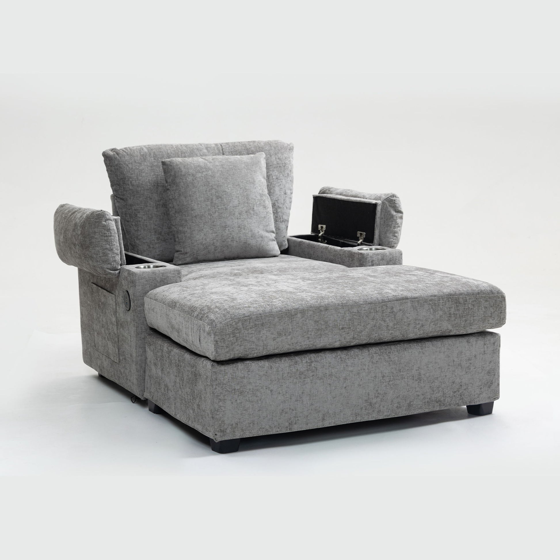 Modern Oversized Chair With Ottoman, Cupholders And USB Charging Ports