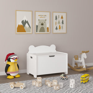 Toy Box With Bear Headboard, Organizer Storage Chest - White