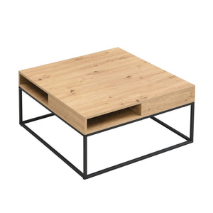 Hudson - Square Coffee Table With Open Storage Shelf - Black / Natural / Rustic / Oak