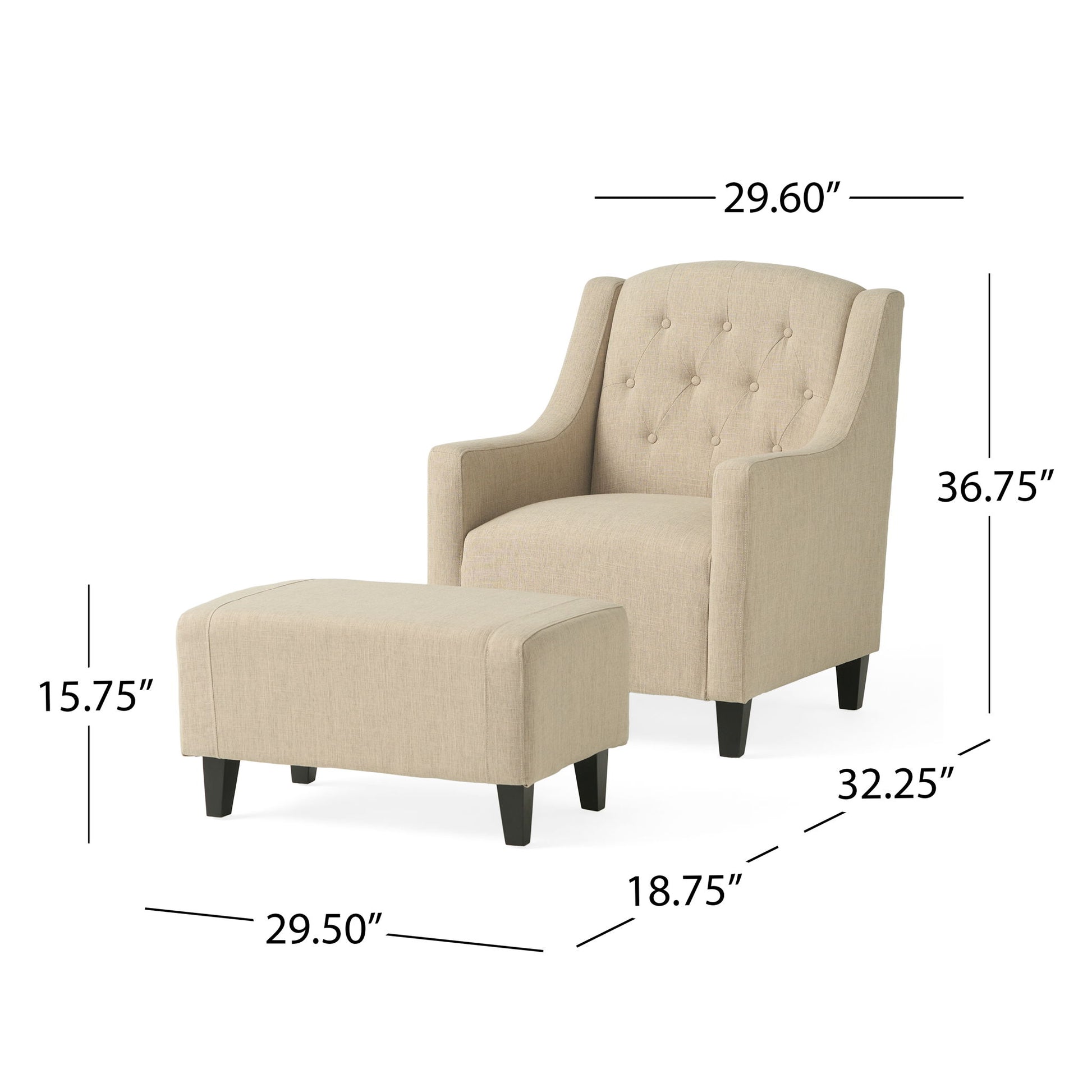 Elegant Upholstered Armchair With Ottoman Set - Beige