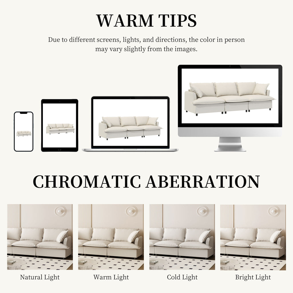 3 Seat Sofa Module For Modular Sectional Wide Seat Cloud Couch With Throw Pillows Upholstered