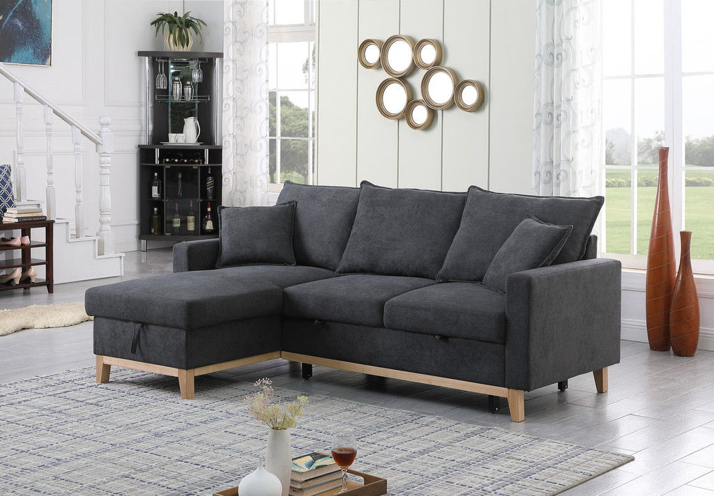 Colton - Reversible Sleeper Sectional Sofa With Storage Chaise - Dark Gray