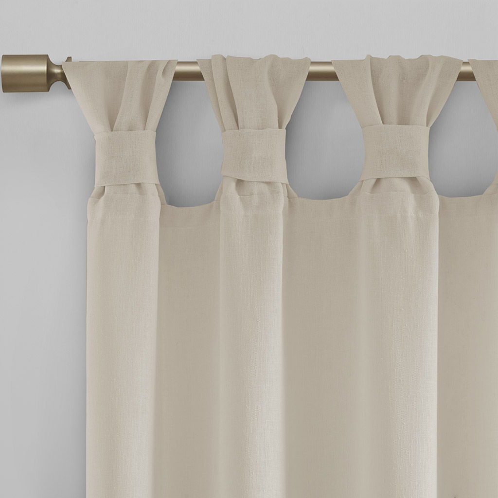 Rosette - 95" Floral Embellished Cuff Tab Top Solid Window Panel - Linen