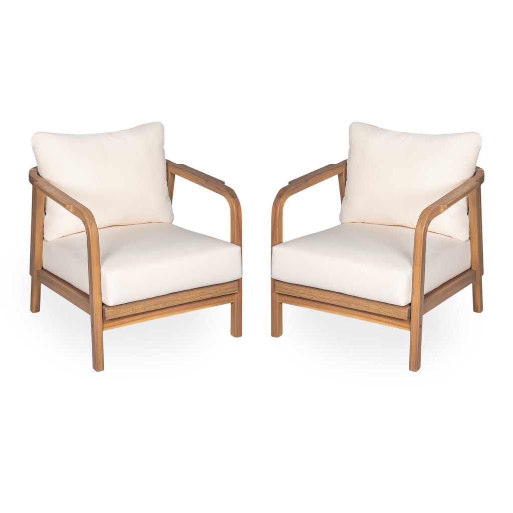 Outdoor Lounge Chair With Woven Backrest, Solid Wood Frame, Comfortable Cushions