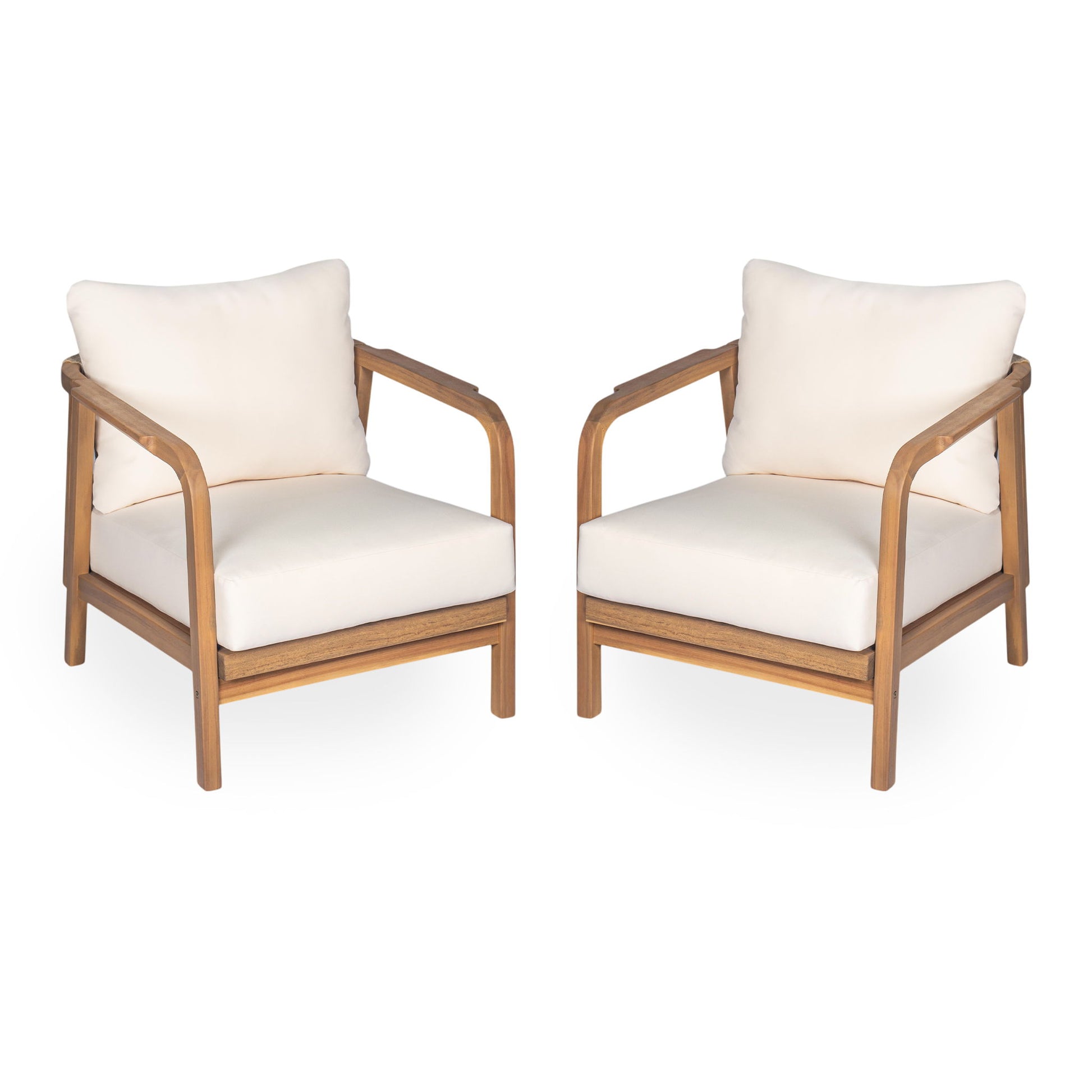 Outdoor Lounge Chair With Woven Backrest, Solid Wood Frame, Comfortable Cushions