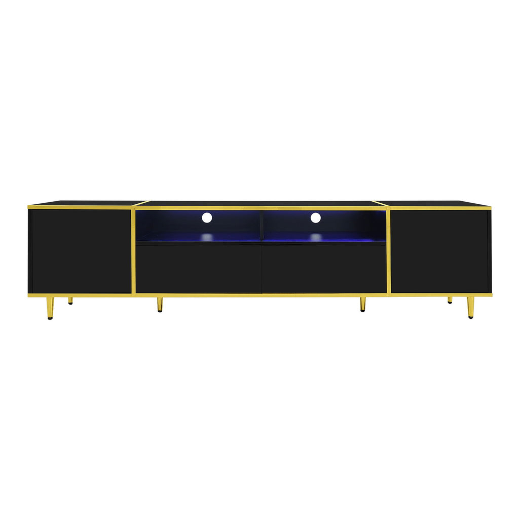 TV Stand For TVs Up To 80", Entertainment Center With 2 Shelves And LED Lights