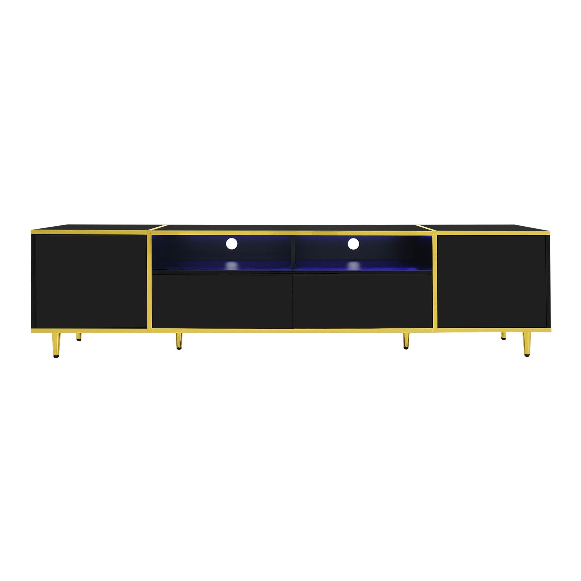 TV Stand For TVs Up To 80", Entertainment Center With 2 Shelves And LED Lights