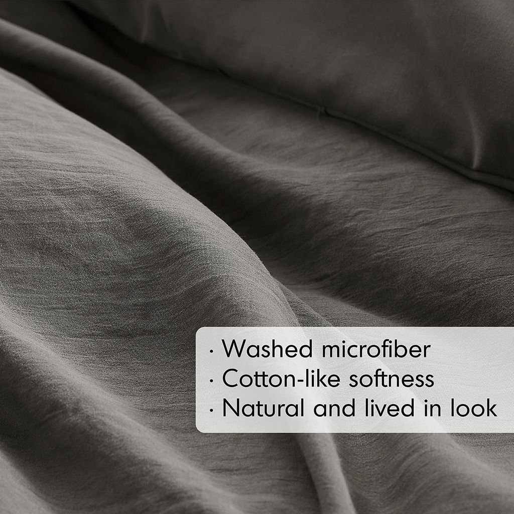Porter - California King Soft Washed Pleated Duvet Cover Set - Gray