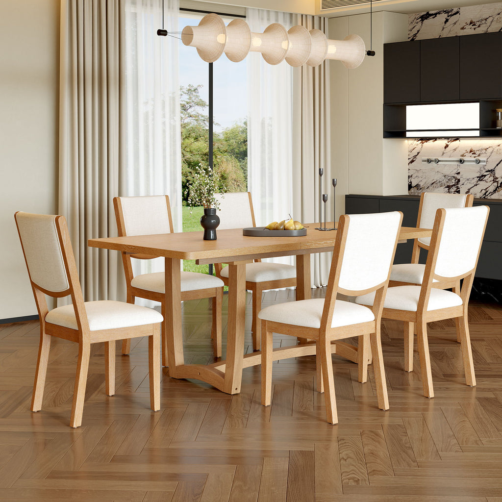 Rectangular Extendable Dining Table Set With 6 Upholstered Chairs