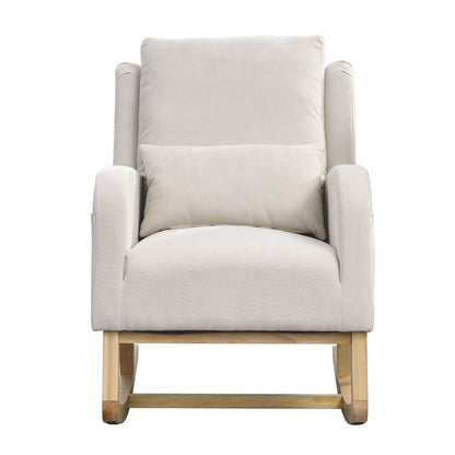 Gewnee - High Back Rocking Armchair Rocker With Side Pockets - Beige