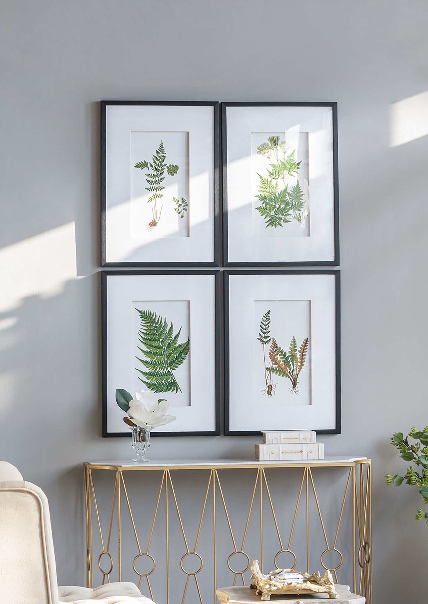 Botanical And Fern Wall Art, Wall Decor For Living Room Dining Room Entryway (Set of 4) - White / Black