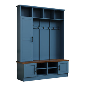 3 In 1 Hall Tree With 6 Hooks, Storage Bench With Adjustable Shelves, Entryway Coat Rack - Blue
