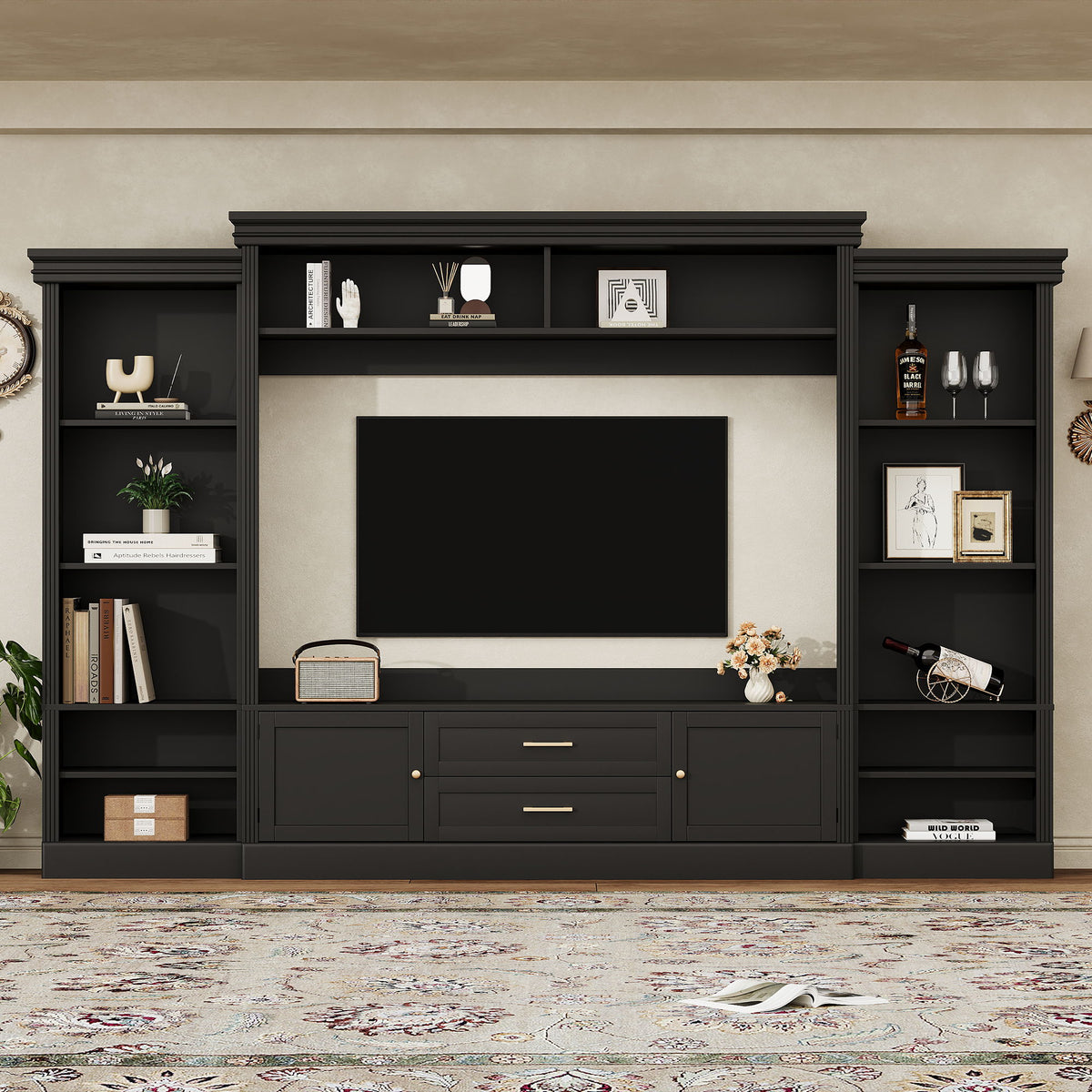 Elegant Entertainment Center Wall Unit With Bookshelves