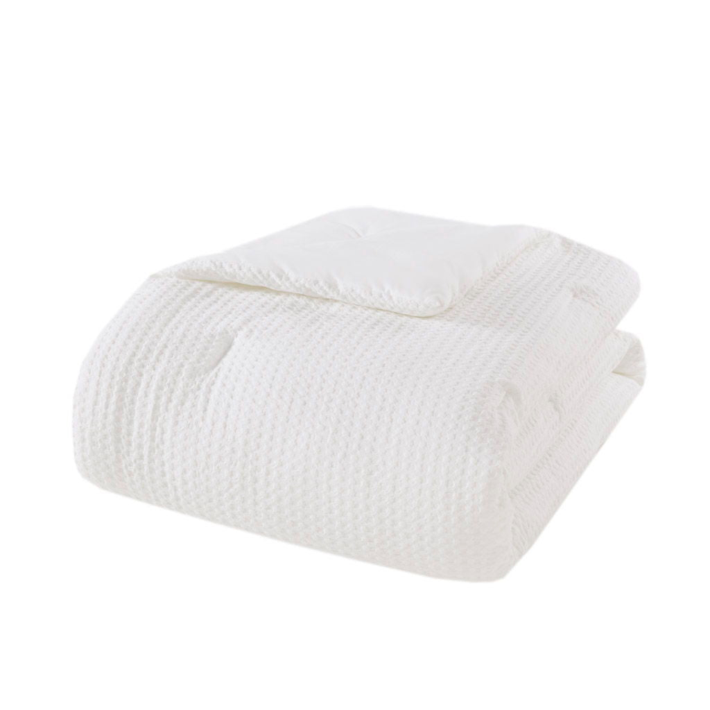 Mina - Twin/Twin Long Waffle Weave Textured Comforter Set - White