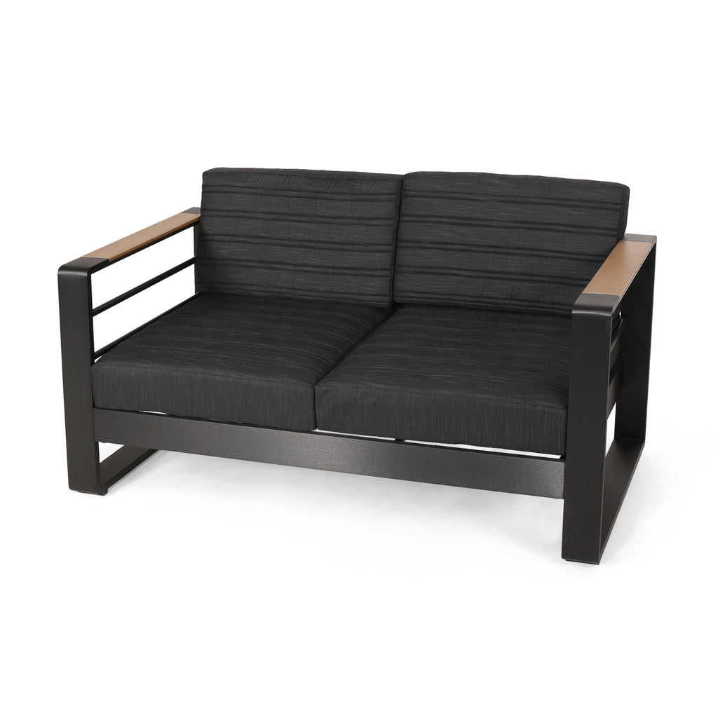 Loveseat With Slat Paneling And Aluminum Frame - Black