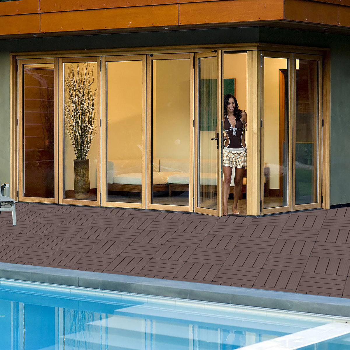 Plastic Interlocking Deck Tiles, Waterproof All Weather Use
