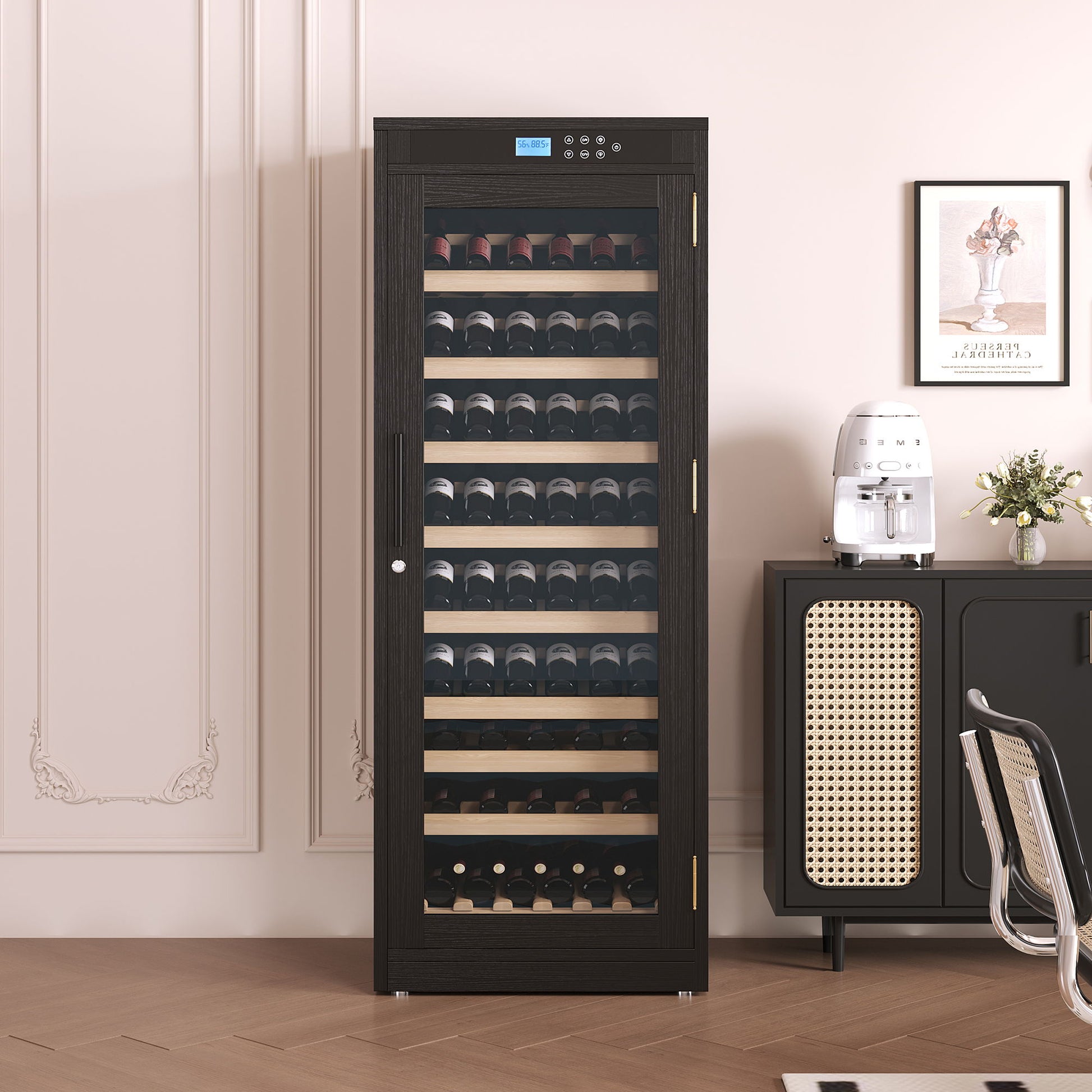 Intelligent Temperature Controlled Multi Tiered Grape Wine Cabinet - Black