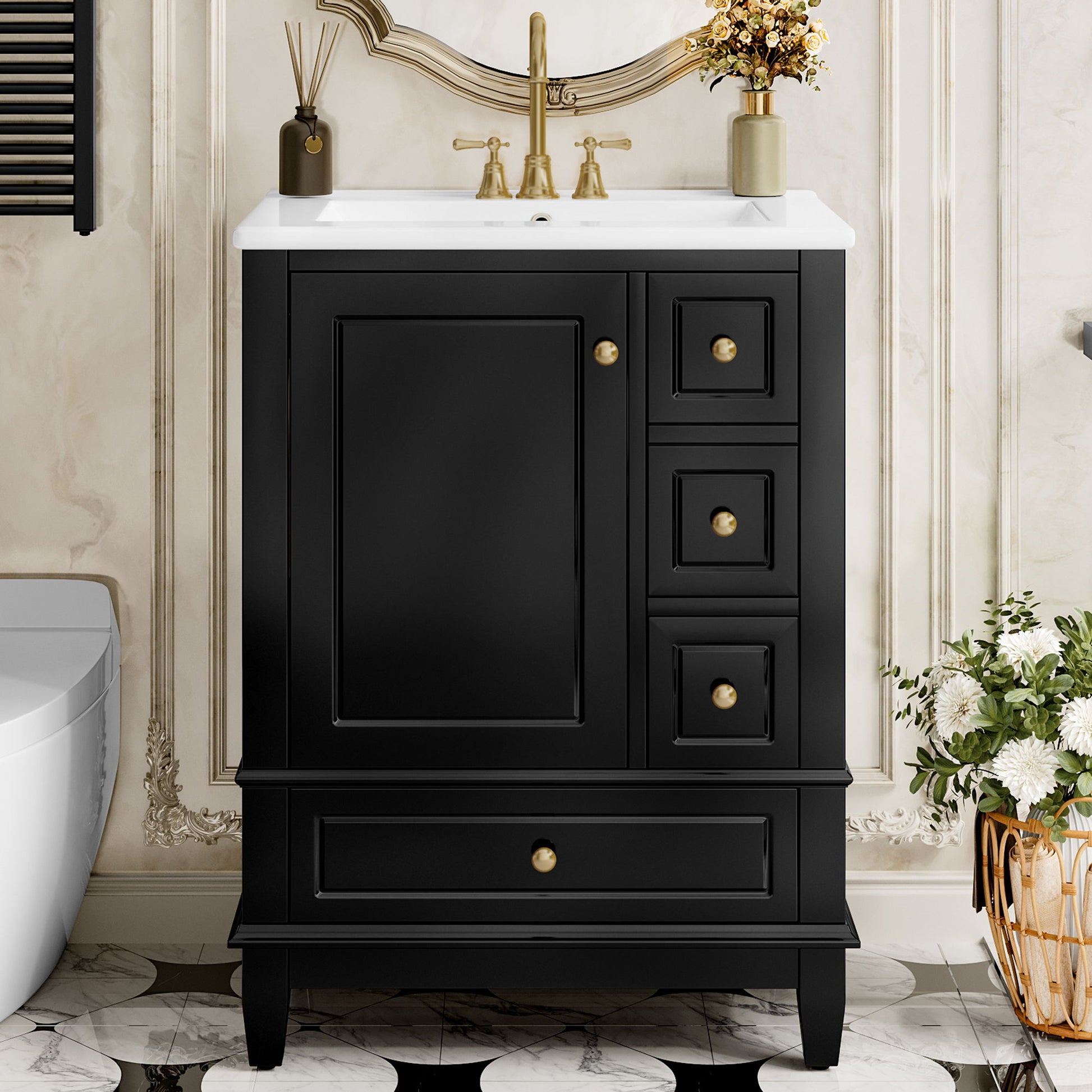 Modern Bathroom Vanity With Sink, Freestanding Cabinet With Drawers And Storage Shelves
