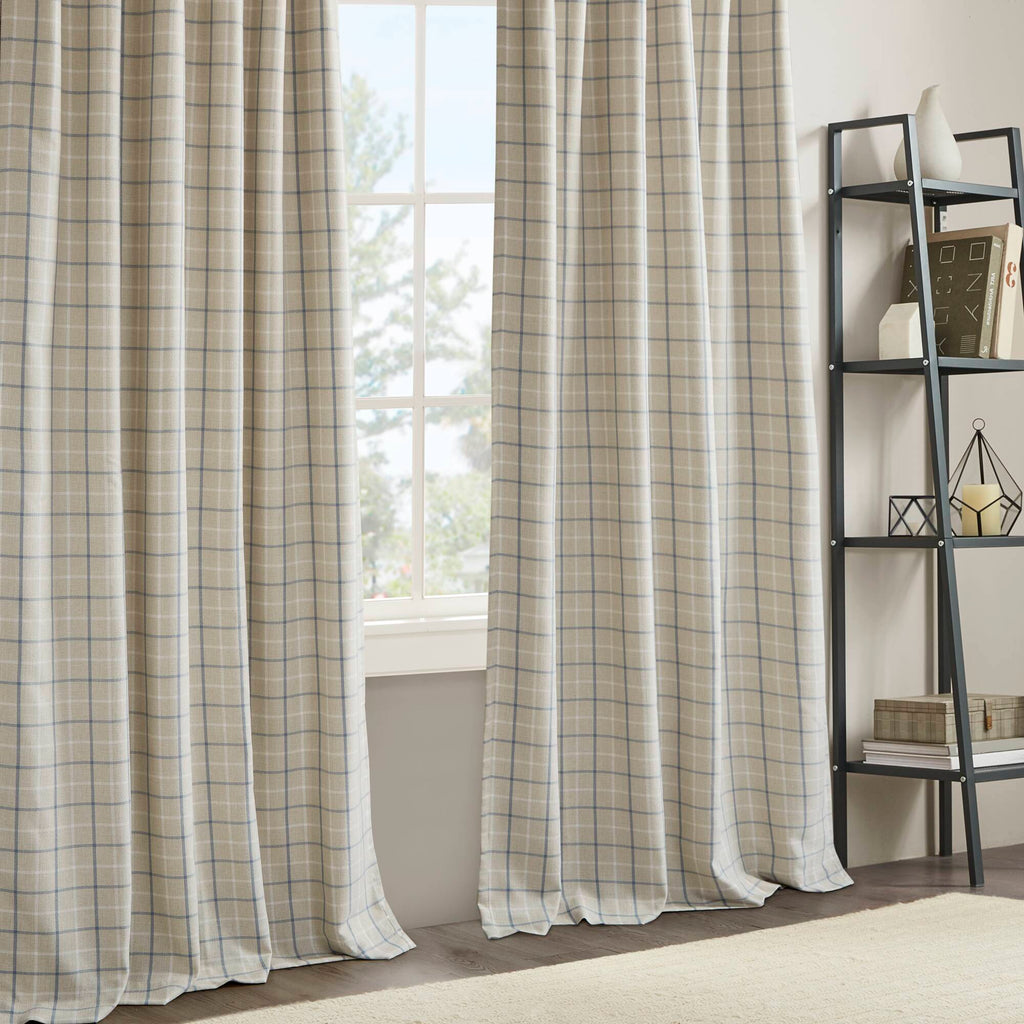 Anaheim - 50x108" Plaid Rod Pocket And Back Tab Curtain Panel With Fleece Lining - Linen Blue