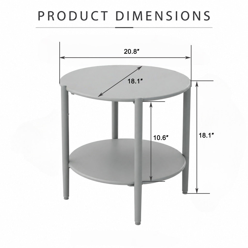 Round Outdoor Coffee Table With Shelf For Garden - Gray