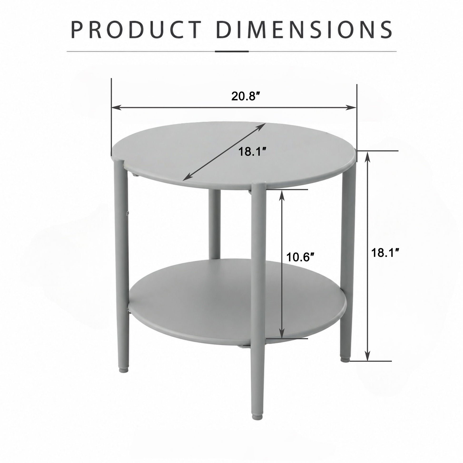 Round Outdoor Coffee Table With Shelf For Garden - Gray