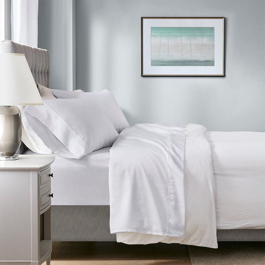 1000 Thread Count - HeiQ Smart Temperature Cotton Blend 4 Piece Queen Sheet Set - White