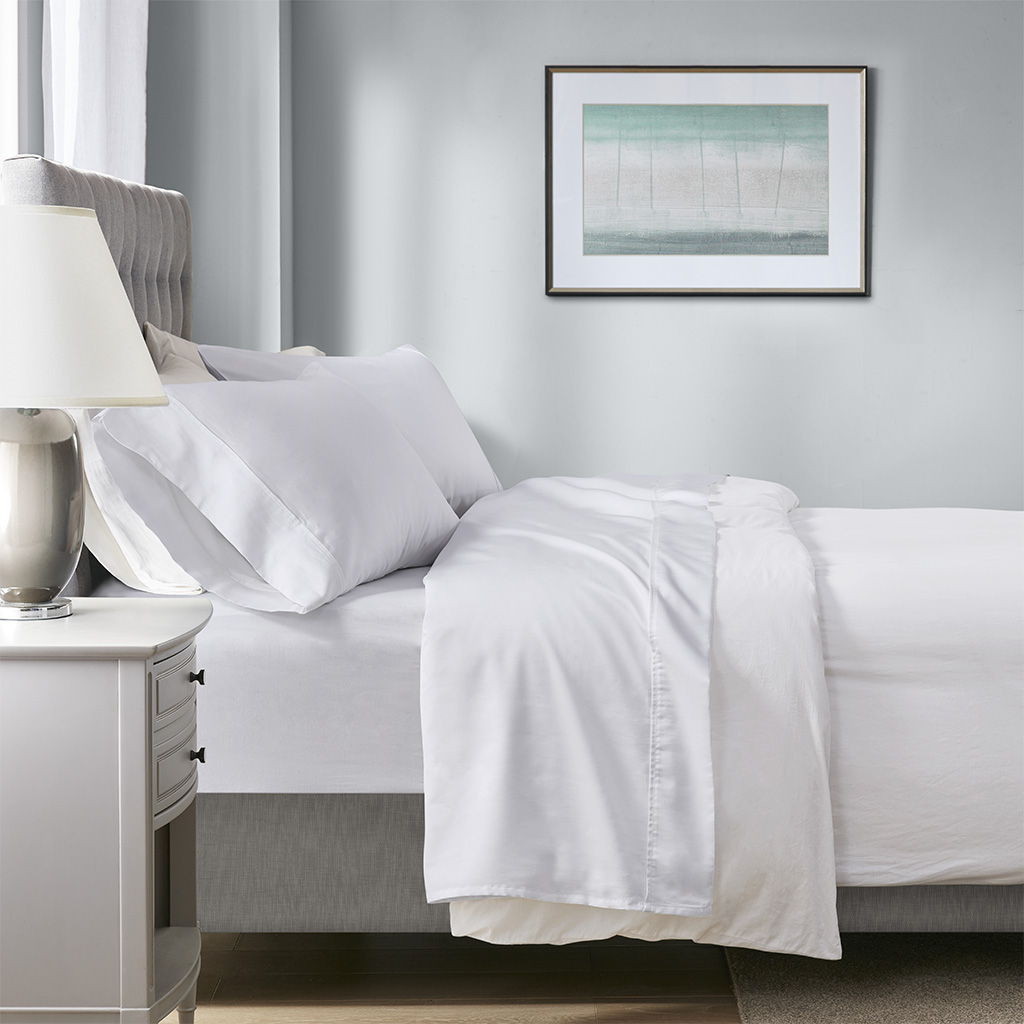 1000 Thread Count - HeiQ Smart Temperature Cotton Blend 4 Piece Sheet Set - White