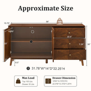 TV Stand With Storage, Entertainment Center, 3 Drawers And 2 Doors For Living Room - Walnut
