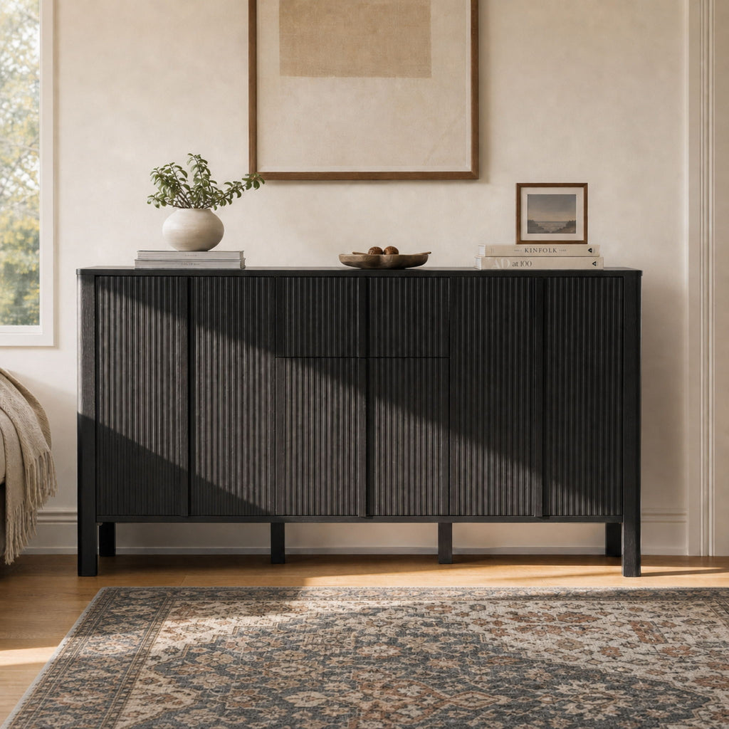 Colored Fluted Sideboard With 3 Doors And 1 Drawer