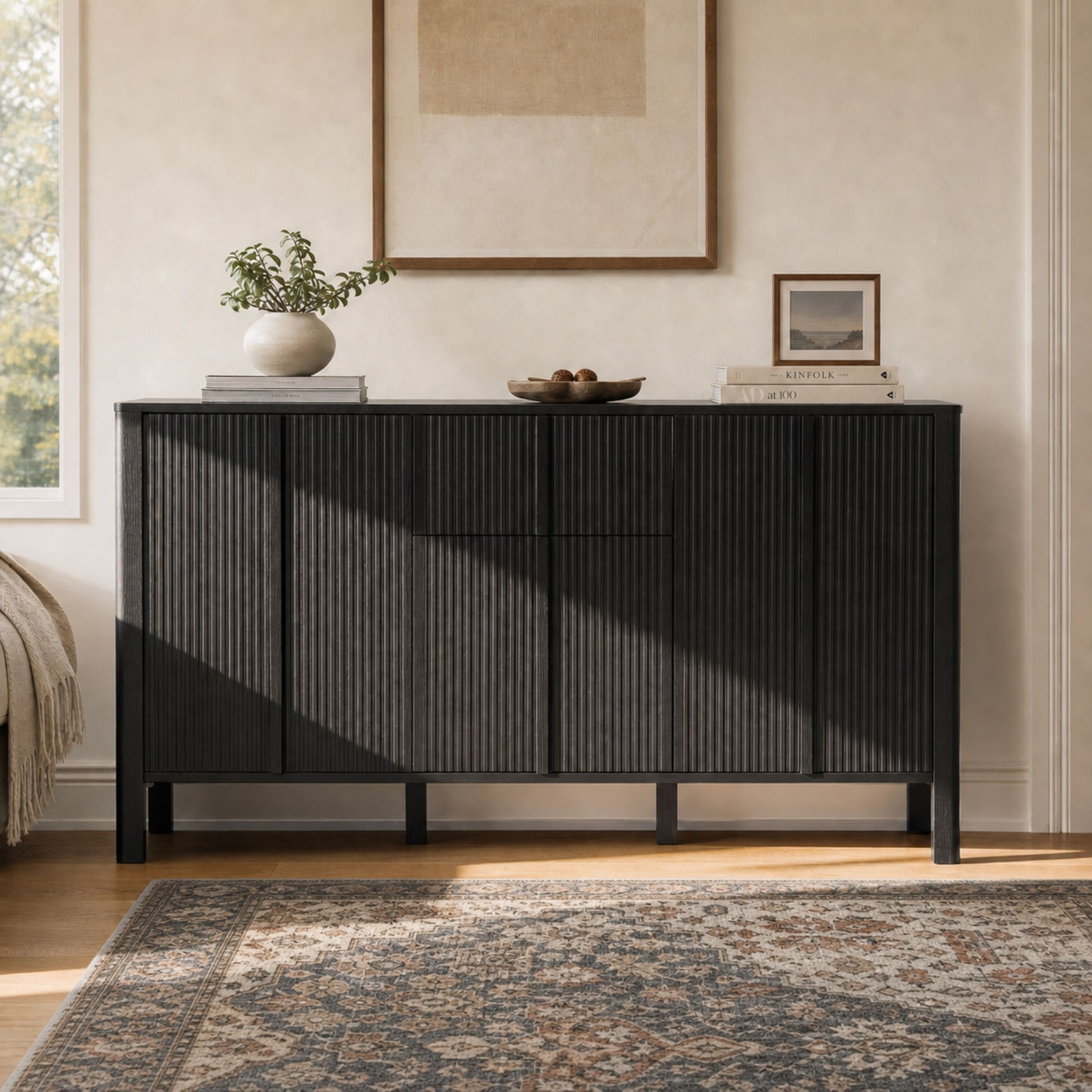 Colored Fluted Sideboard With 3 Doors And 1 Drawer