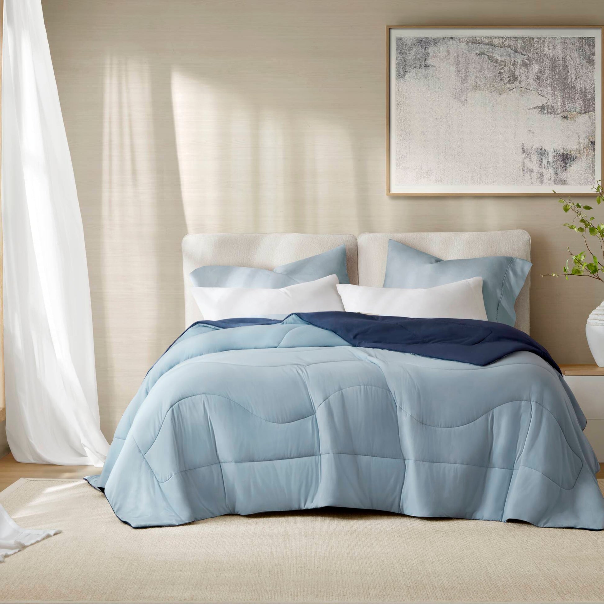 Cooling - King/California King Reversible Tencel Comforter Blanket - Blue