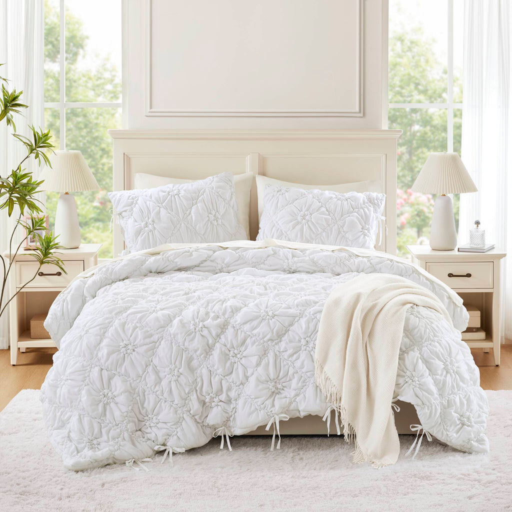 Lily - King 3 Piece Comforter Set - White