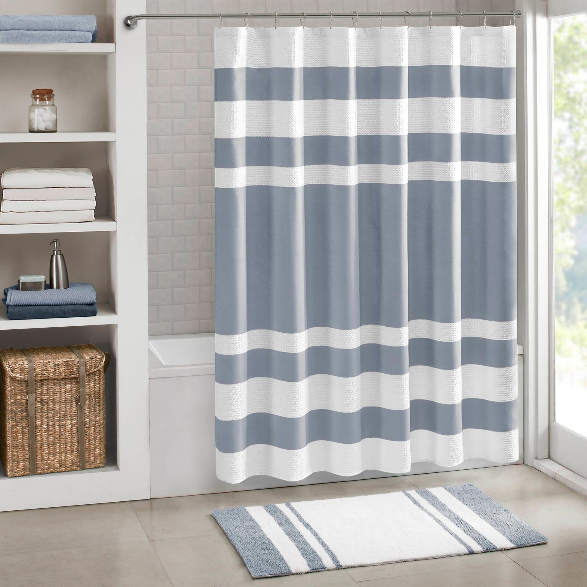Spa Waffle - 108" x 72" Shower Curtain With 3M Treatment - Dark Blue