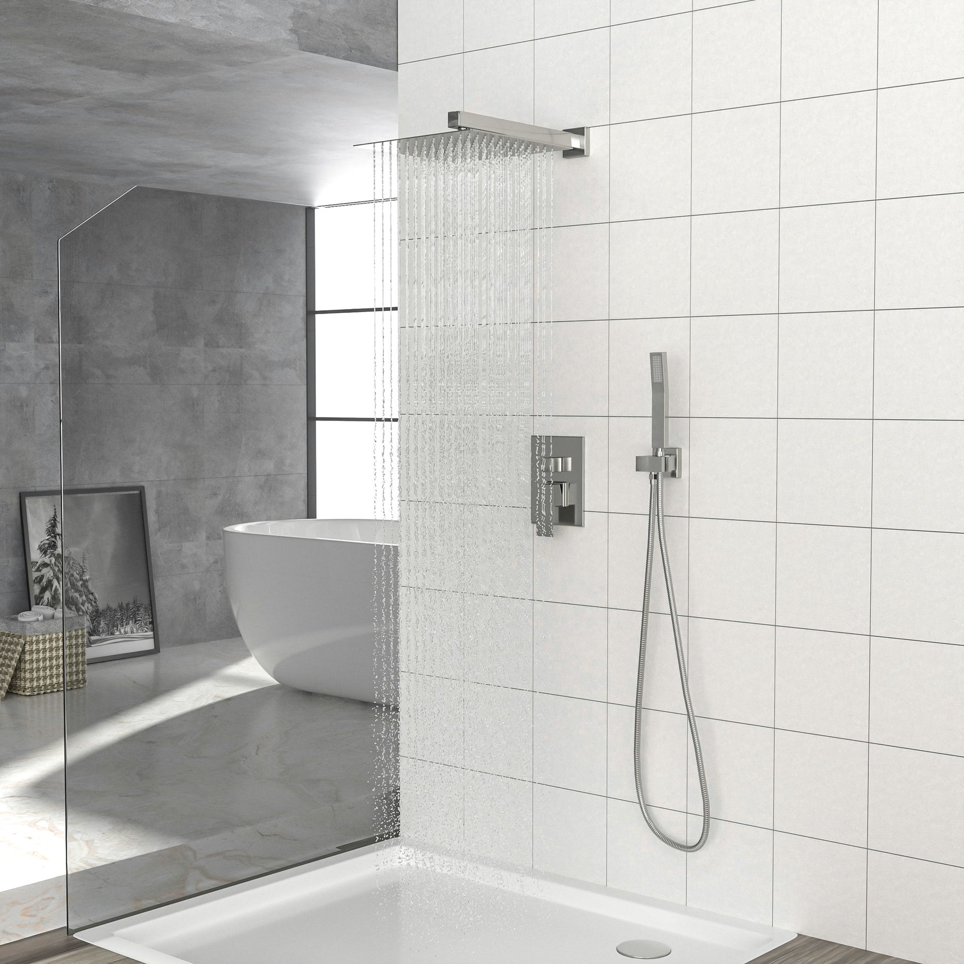 Dual Shower Head System With 12" Wall Mounted Square Rain Shower And Rough In Valve