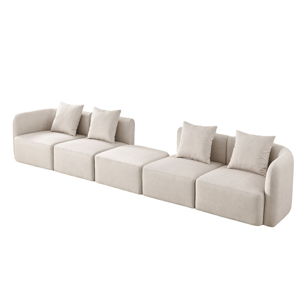 L-Shaped Modular Sectional Sofa With Ottoman, Living Room Furniture Set - Beige