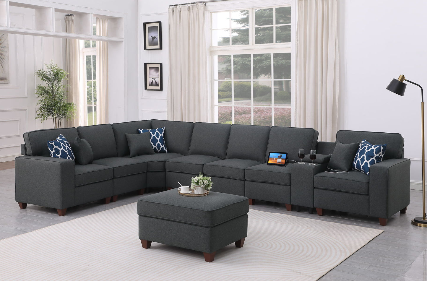 Hannah - Sectional Sofa With Ottoman - Dark Gray