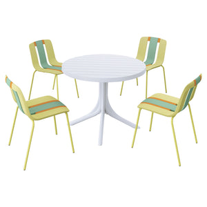4 Piece Set Of Color Block Designed Single Chairs With Round Table - Grain Yellow / Haze Green / Tropical Orange / White