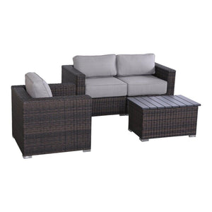 3 Person Outdoor Seating Set With Cushions - Brown