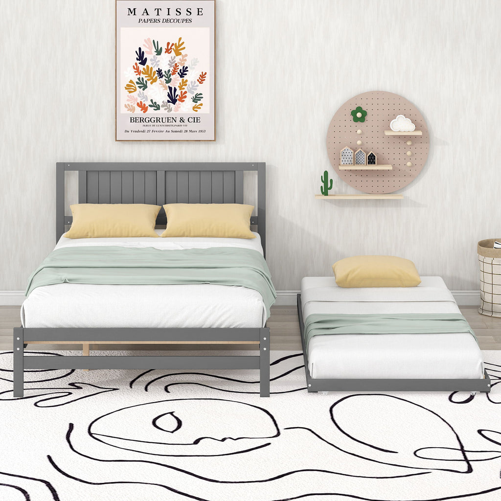 Platform Bed With Adjustable Trundle