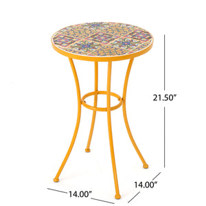Outdoor Side Table With Tile Mosaic Table Top - Yellow
