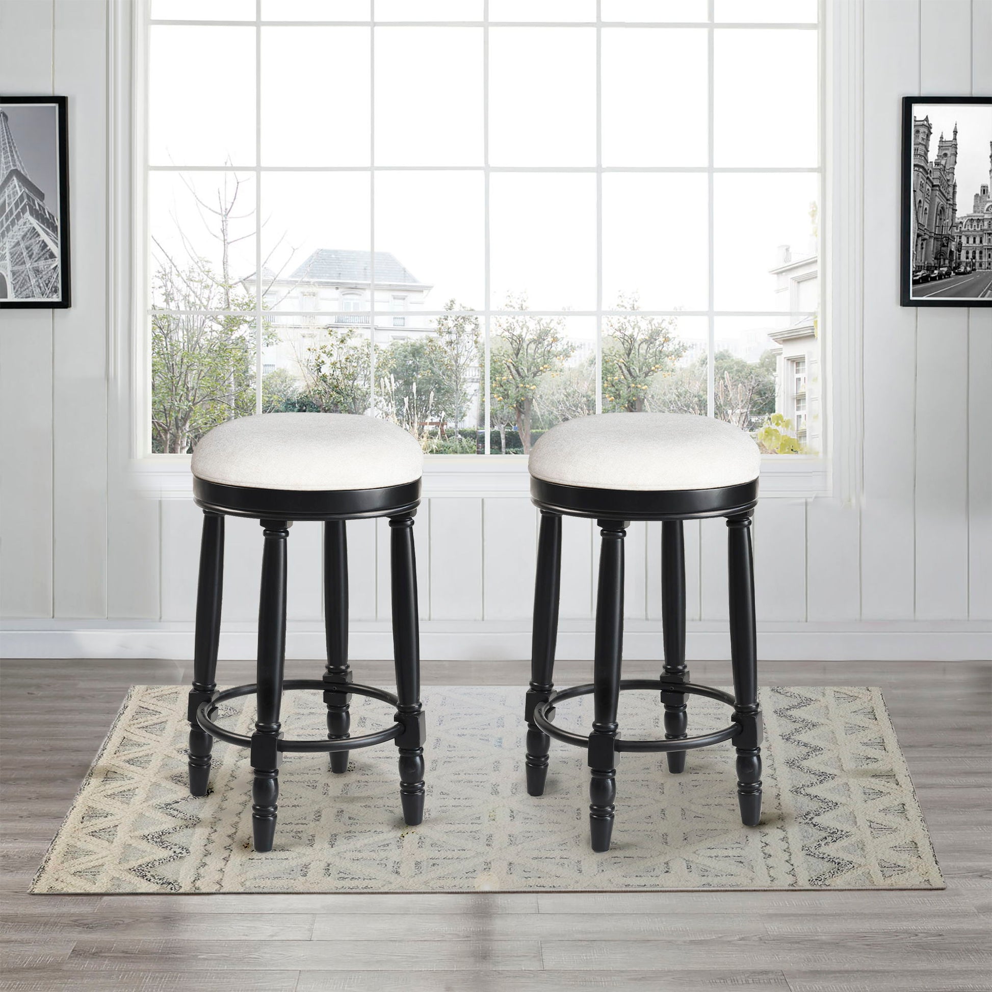 360° Swivel Wooden Barstools With Upholstered Seat, Counter Height (Set of 2)