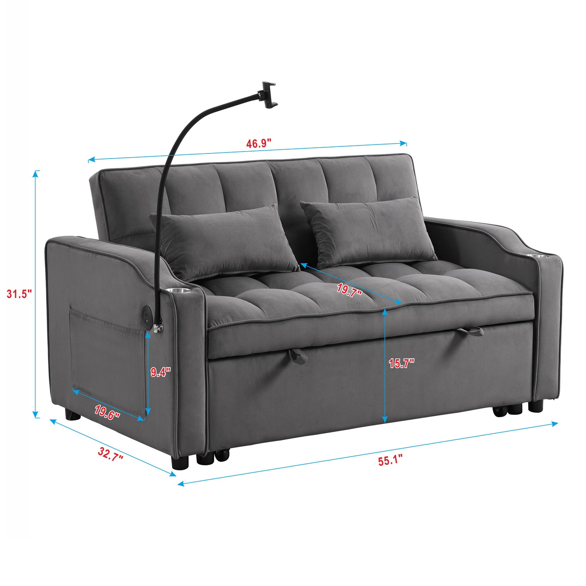 Sofa Bed With Trundle For Small Rooms - Dark Gray